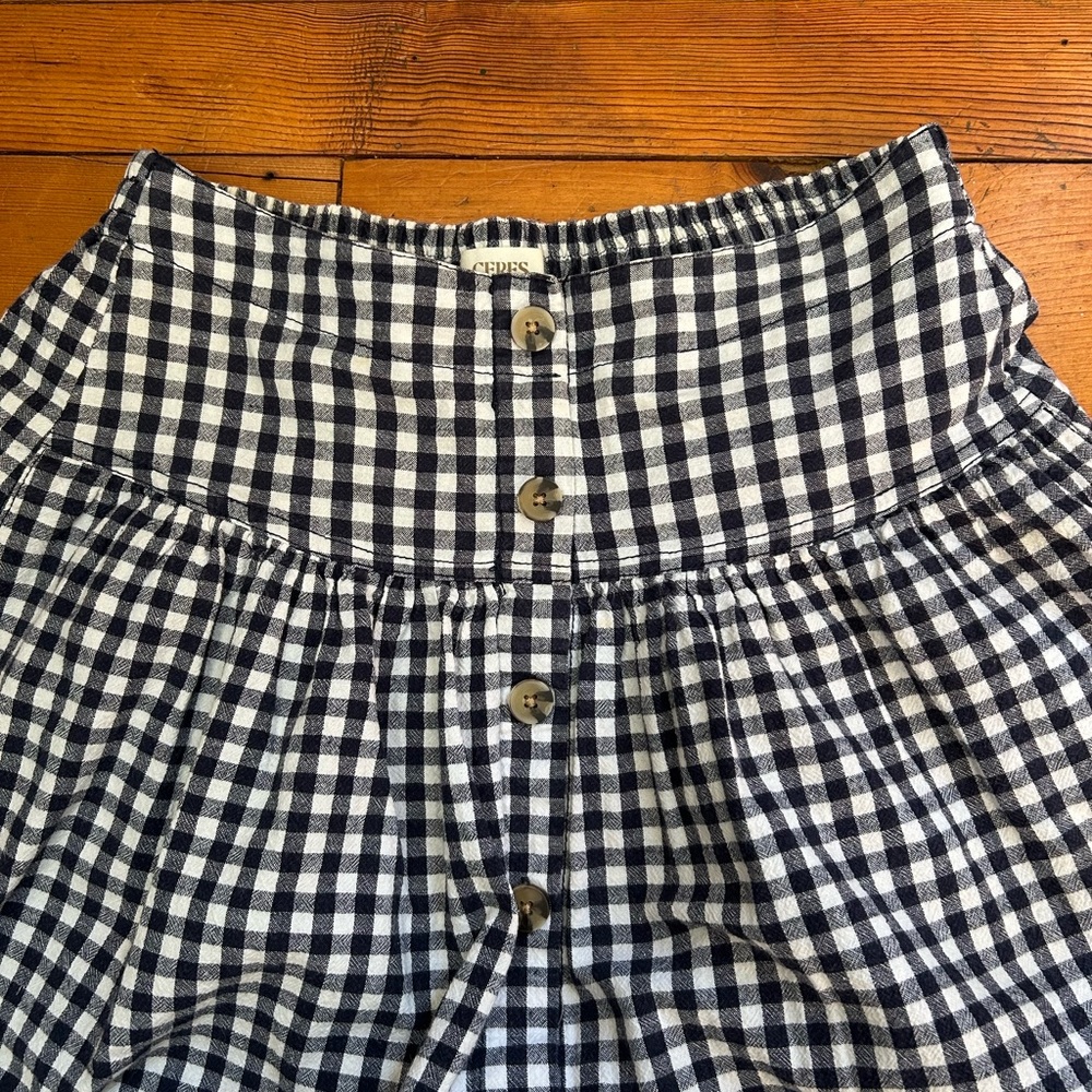 Gingham Button-Front Midi Skirt - Blue/White - Picture 2 of 7